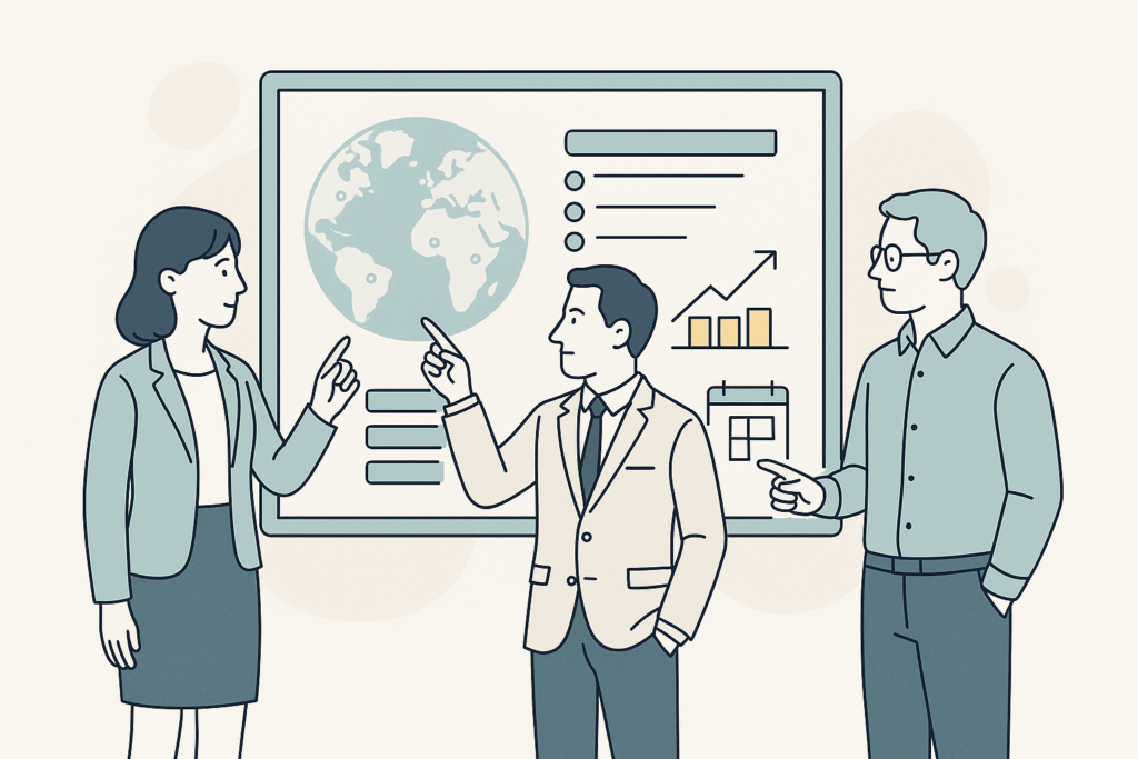 Illustration of global ABM strategy alignment across sales, marketing, and product teams