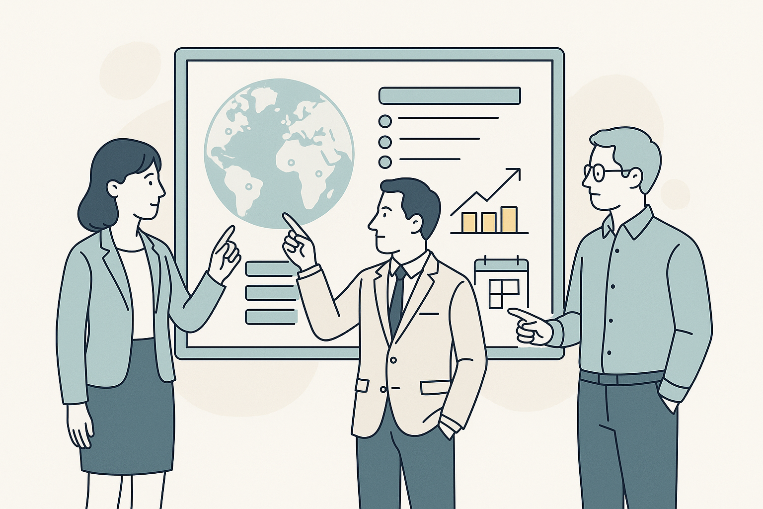 Illustration of global ABM strategy alignment across sales, marketing, and product teams