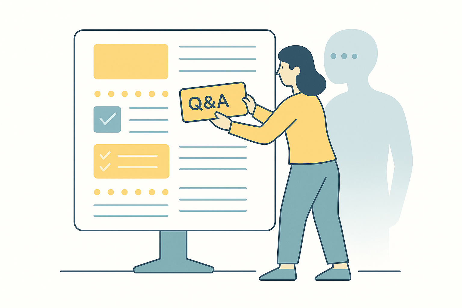 Person organizing blog content layout while AI observes